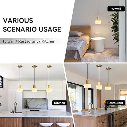 Natural Stone Pendant Lights Kitchen Island, White Pendant Light Fixtures, Pendant lamp Marble Cylinder Shade Copper, for Bedroom Bathroom Dining Room Living Room(1-Pack)