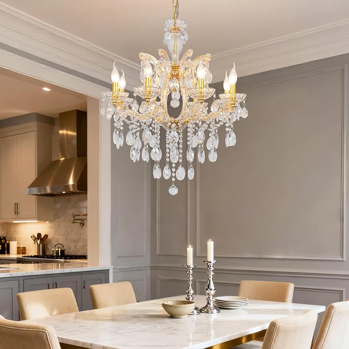 Modern Gold Chandelier Maria Theresa Crystal Chandelier 8 Lights Luxury Top K9 Crystal Chandelier Lighting Fixture for Dining Room, Bedroom, Living Room, Kitchen Island, Foyer