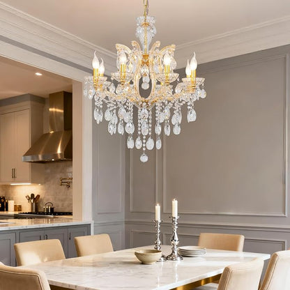 Modern Gold Chandelier Maria Theresa Crystal Chandelier 8 Lights Luxury Top K9 Crystal Chandelier Lighting Fixture for Dining Room, Bedroom, Living Room, Kitchen Island, Foyer