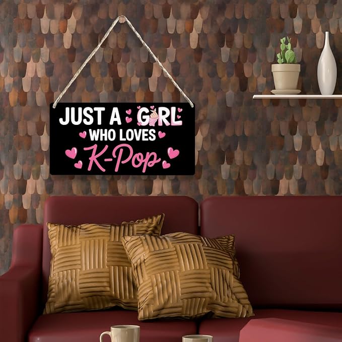 K-pop Gifts for Teen Girls, Music Gifts for Women, Kpop Wood Sign Gift for Girl decorations, Rustic Anime Lovers Wooden Hanging Plaque for Home 12 × 6 Inches Black