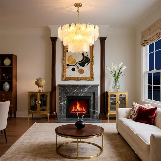 Modern Crystal Glass Chandelier, 23.6" Gold Luxury Hanging Pendant Light Fixture, 9-Light Round Cloud Ceiling Chandeliers Lighting for Dining Room Living Room Bedroom Foyer Stairway, E12