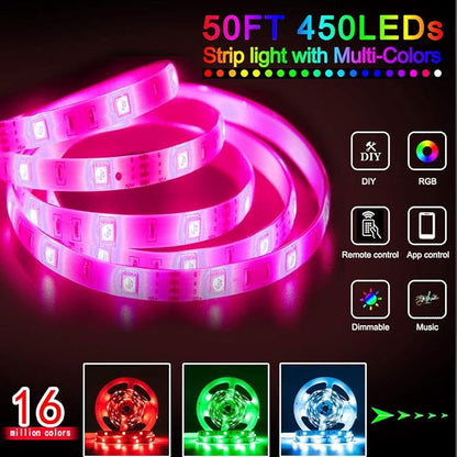 LED Strip Lights 32.8ft, Multicolor RGB LED Light Strips, 5050 LED Tape Lights, Music Sync Color Changing+Remote Control +APP Controlled LED Strip Lights for Bedroom Party Christmas Decoration