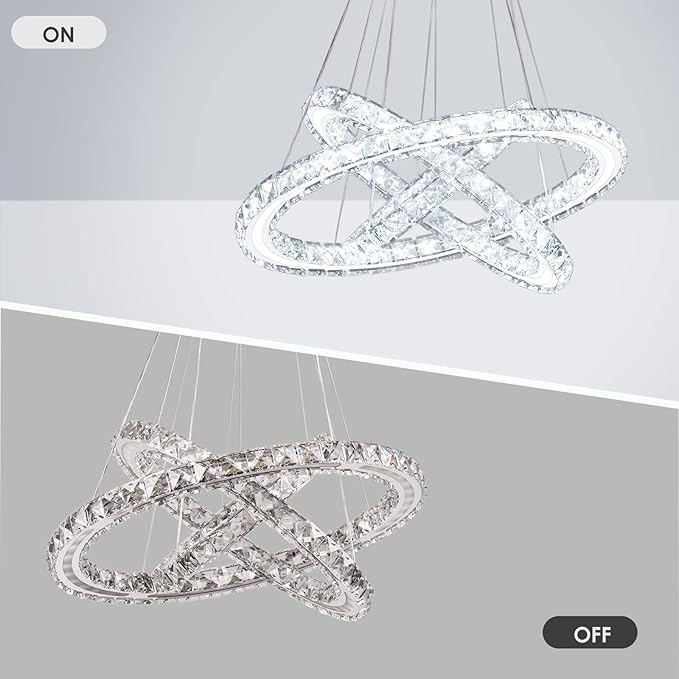 Modern LED Chandeliers Crystal Chandeliers Ceiling Light Three Rings Pendant Light with Acrylic for Bedroom Dinning Room Hallway(Cool White 30/40/50)