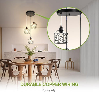 ASD Black Pendant Light Fixture - 3xE26 120V ETL Modern Pendant Lights Kitchen Island, Industrial Hallway, Living Room, Kitchen Island Lighting, Hanging Dining Room Light Fixtures Over Table