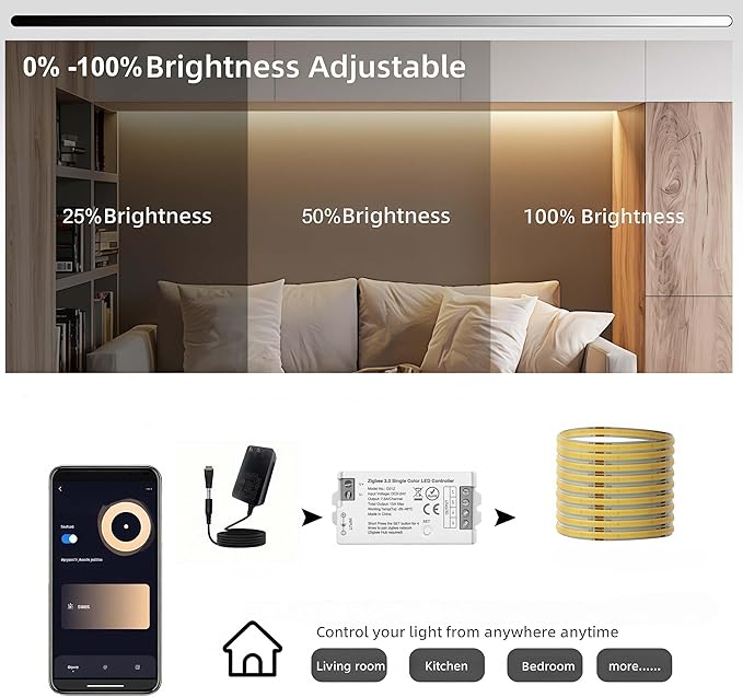 Dimmable Smart ZigBee 3.0 LED controller,compatible with Hub Bridge,Tuya Gateway,Echo Plus for App/Alexa Voice Control Single Color LED Strips DC5V~24V Max 15A(only a ZigBee monochrome controller)
