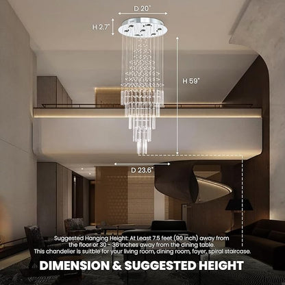 7PM Foyer Chandeliers Entryway High Ceiling, Flush Mount Large Raindrop Crystal Chandelier Lighting Staircase Chandelier High Ceiling Light Fixtures for Hallway Front Entrance H 59''