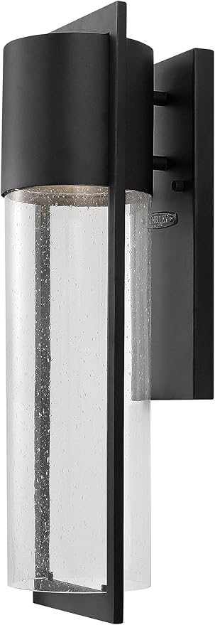 Hinkley Shelter Medium Outdoor Wall Mount Lantern, Minimalist Style, Dark Sky-Compliant, Solid Aluminum/Clear Seedy Glass, Black