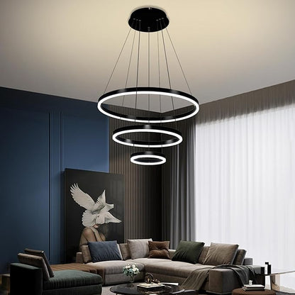 Modern LED Pendant Light, Black Circular Chandelier Fixture, Adjustable Height Circular Entrance Pendant Light, Suitable for Restaurants, Kitchens, Islands, Living Rooms, Cafes, Etc. (4000K)