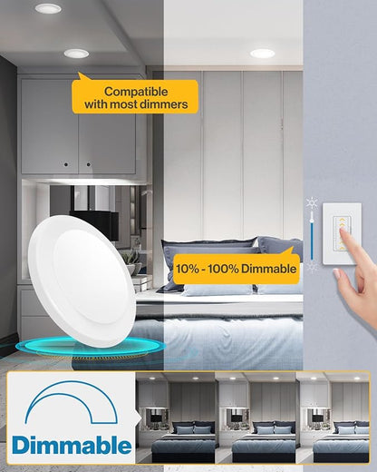 Sunco 24 Pack LED Disc Lights Ceiling 6 Inch, Flush Mount Disk Light, Recessed Can Lighting, 1050 LM, 15W (75W Equivalent), 3000K Warm White, Dimmable, Damp Rated ETL