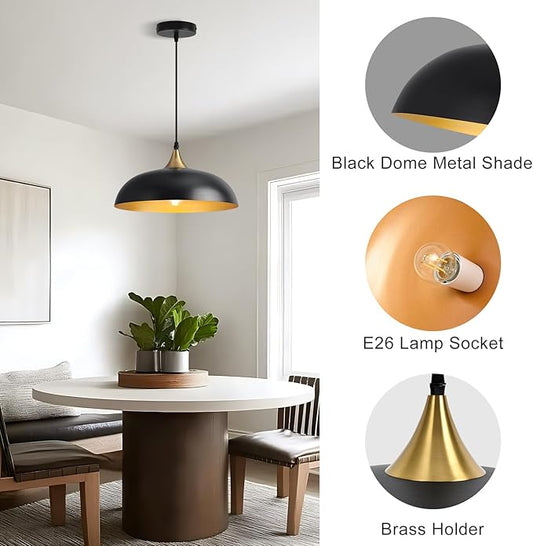 13.8" Large Pendant Light Fixtures, Dome Black and Gold Pendant Lights,Adjustable Pendant Lamps for Dining Room,Kitchen Island