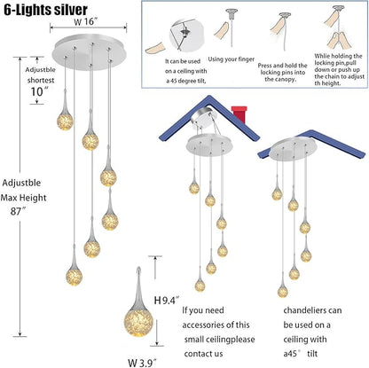 Flashing God Pendant Lights Kitchen Island 6-Lights Pendant Chandelier for Dining Room Hallway Stairwell LED Dimmable 2700K-6000K