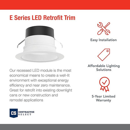 Juno E Series 4" LED Ceiling Light, Smooth Trim Recessed Lighting with 5-in-1 Switchable White Color, 700 Lumens, Wet Rated LED Downlight, Dimmable, White