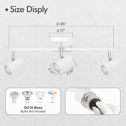 AUQUEE 3 Light Track Lighting Fixtures Ceiling, White Kitchen Lighting Fixtures Ceiling, Track Lights Ceiling, Rotatable Light Heads, Modern Track Lights for Living Room,GU10 Bulb Not Included