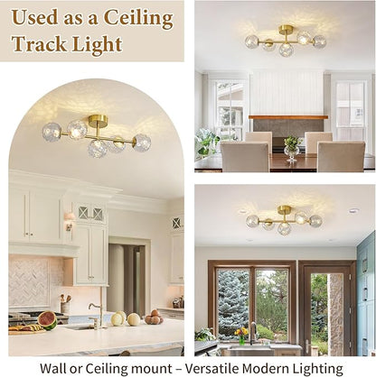 Gold Bathroom Vanity Light Fixtures: 5-Light Hammered Clear Glass Globe Light Fixture Bathroom Wall Sconce over Mirror - Mid Century Modern Gold Dimmable LED Brushed Brass Vanity Lighting Sconces