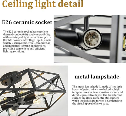 Modern Farmhouse Black Ceiling Light,Industrial Semi Flush Mount Ceiling Lighting Fixture,hexagonal Lighting Fixtures for Kitchen,Bedroom,Foyer,Living,Dining Room,Laundry Room,6-Light,19.7 Inch