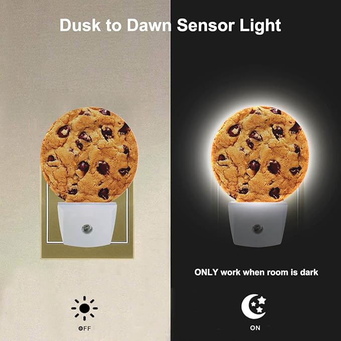 EKOBLA Cookie Plug-in Night Light, Chocolate Chip Cookie LED Nightlight for Kids, 0.5W Sleep Friendly for Stairway & Bedroom