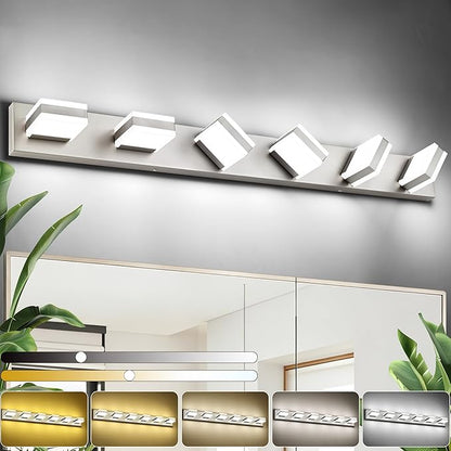 SOLFART Bathroom Light Fixtures, 5 Color Temperature Modern Vanity Lights, Brushed Nickel 6 Lights LED Lighting Light Color Adjustable 5CCT