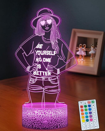 Be Yourself Mood Lights, Inspirational Gifts for Girls, 16 Colors 3D Illusion Lamp with Dimmable Remote & Timer, Room Decor for Music Fans Birthday Christmas