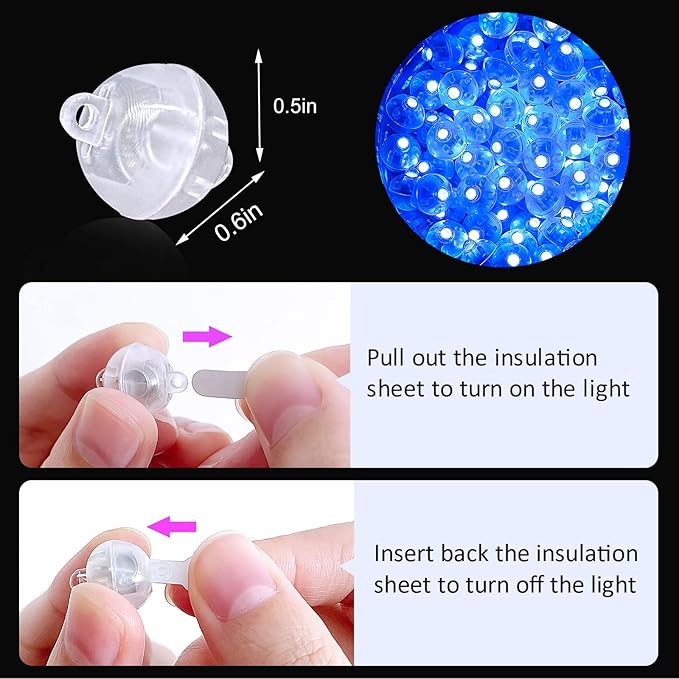 ZGWJ 200PCs Blue Balloon Lights Mini, Battery Powered, Long Standby Time Waterproof Tiny Led Round Light for Paper Lantern Balloon Party Easter Eggs Wedding Christmas Halloween Decorations