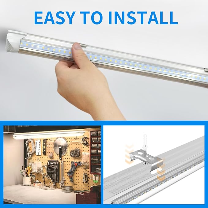 CNSUNWAY 2FT LED Shop Light, 22W 3000K Warm White, T8 LED Tube Light, Ceiling and Utility Shop Lights, Linkable Under Counter Lights for Kitchen, Garage, Workbench, Basement, ETL Listed (Pack of 6)