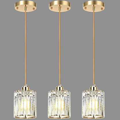 3 Pack Gold Pendant Light, Elegant Modern Island Lights for Kitchen with Crystal Glass – Luxury Mini Pendant Light for Kitchen Island, Dining Table, Entryway, Restaurant