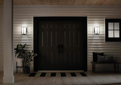 Kichler Tremillo 14.25" Outdoor Wall Lightin Black, 1-Light Exterior Wall Sconce Porch Light with Satin Etched Cased Opal Glass, (14.25" H x 7" W), 49201BK
