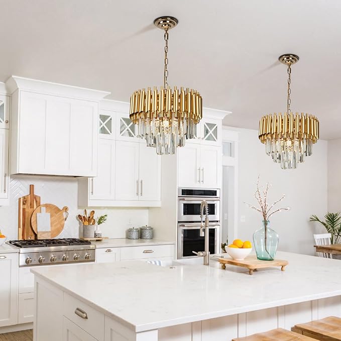 FRIXCHUR Gold Crystal Chandelier 15.7 Inch 5 Light Modern Pendant Light Fixture with Adjustable Chain E12 Base for Dining Room Foyer Bedroom Kitchen
