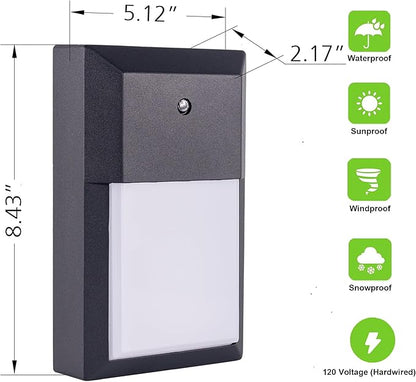 LIT-PaTH Dusk to Dawn Outdoor Wall Lantern, LED Wall Sconce for Porch Lighting Fixture, 12W 1000 Lumens, Aluminum Housing Plus PC, 1-Pack, 5000K-Black Finish