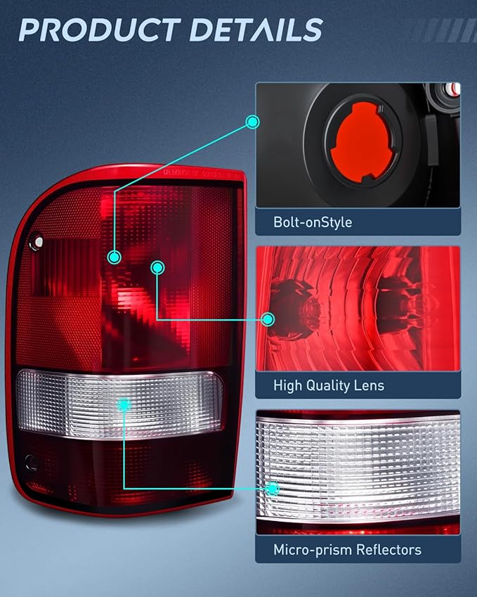 Nilight Taillight Assembly Compatible with 1993 1994 1995 1996 1997 Ford Ranger Dark Red Tail Light OE Style Rear Lamp Replacement Driver Side
