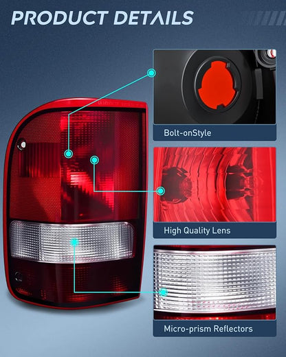 Nilight Taillight Assembly Compatible with 1993 1994 1995 1996 1997 Ford Ranger Dark Red Tail Light OE Style Rear Lamp Replacement Driver Side