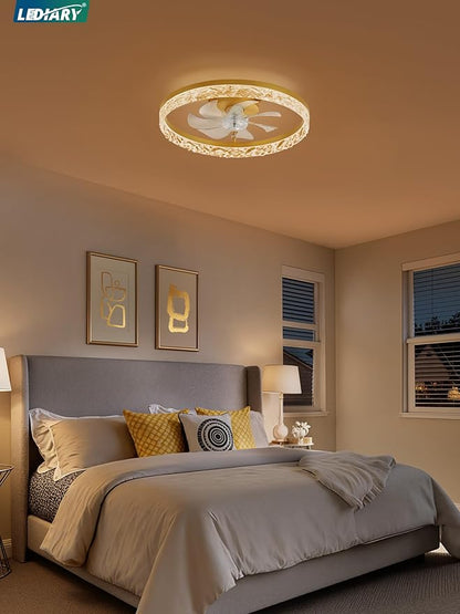LEDIARY 20" Modern Ceiling Fans with Lights and Remote, Dimmable Low Profile Ceiling Fan, Flush Mount Fan, Stepless Color Temperature Change and 6 Speeds - Gold