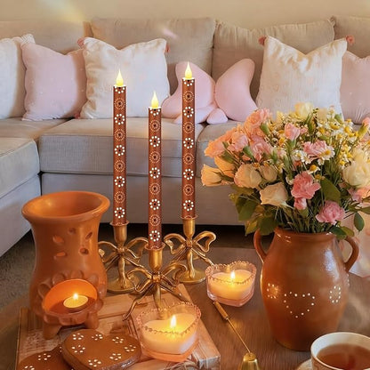 Honoson 6 Pcs Cielito Lindo Party Decorations Mexican Flameless Taper Candle 10.6 Inch Terracotta LED Candles Battery Operated Candlestick for Mexican Barro Home Cinco De Mayo Party Table Decor Gift