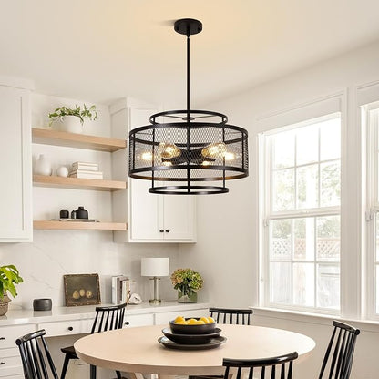 18" Black Chandeliers for Dining Room, 6-Light Farmhouse Pendant Light Fixtures, Industrial Hanging Pendant Lights Fixture for Kitchen Island Dining Room Living Room Bedroom Hallway Entryway