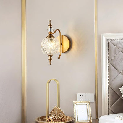 Vintage Bathroom Wall Sconces, 1-Light Wall Light Fixtures with Crystal Glass Shade Retro Bathroom Vanity Light Fixtures for Bedroom Living Room Farmhouse Dinning Room