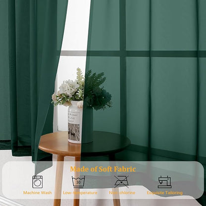 Gwine Hunter Green Sheer Curtains for Living Room 45 inches Long, Short Voile Light Filtering Window Treatments Sheer Curtains for Bedroom, Half Window Drapes with Rod Pocket, Each 42" Wx45 L