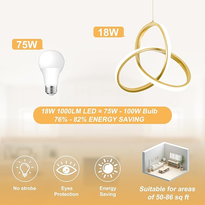 MAYNA Spiral Kitchen Pendant Lighting, 4000K Modern LED Pendant Lighting, 18W Adjustable Height Island Light Fixture for Kitchen Bedroom Kitchen Island Cafe, 1 Pack (Gold)