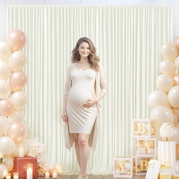10ft x 10ft Ivory Backdrop Curtain for Wedding Ivory Wrinkle Free Backdrop Drapes Panels for Parties Baby Shower Bridal Shower Birthday Photo Photography Polyester Fabric Background Decoration