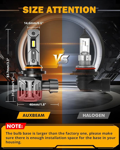 Auxbeam 9005 HB3 Fog Light, Upgraded 700% Super Brightness & 6500K Cool White HB3 Wireless Light for UTV/ATV Offroad Vehicle