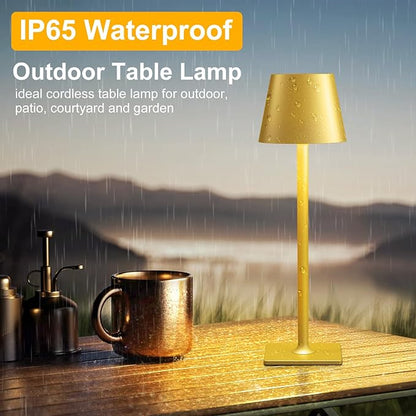 4 Pack Gold Cordless Table Lamp: 6000mAh Battery Operated Touch Lamp Outdoor Table Lights, 3 Color Stepless Dimming, Waterproof Wireless Portable Desk Lamp for Indoor Table Living Room Camping Cafe