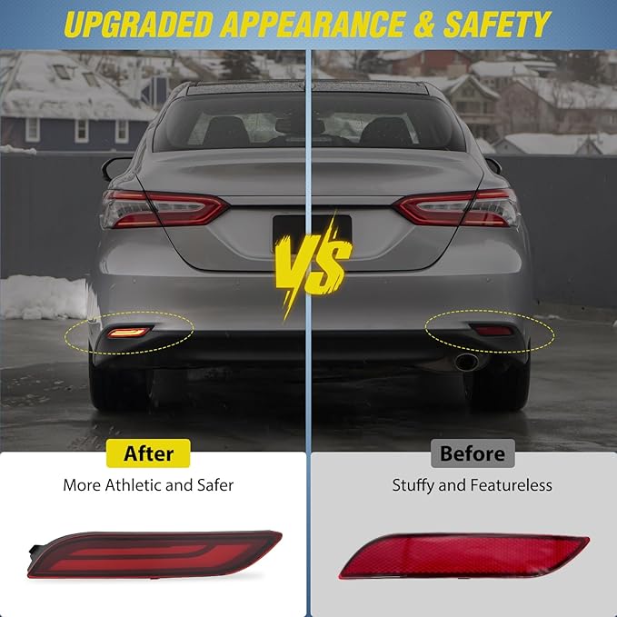 Nilight Rear Bumper Tail Light Compatible with 2018 2019 2020 2021 2022 2023 2024 2025 Toyota Camry Smoke Lens LED Reflector Rear Bumper Lamps Brake Turn Signal Sequential Flashing Driving Taillights