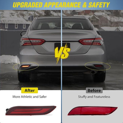 Nilight Rear Bumper Tail Light Compatible with 2018 2019 2020 2021 2022 2023 2024 2025 Toyota Camry Smoke Lens LED Reflector Rear Bumper Lamps Brake Turn Signal Sequential Flashing Driving Taillights