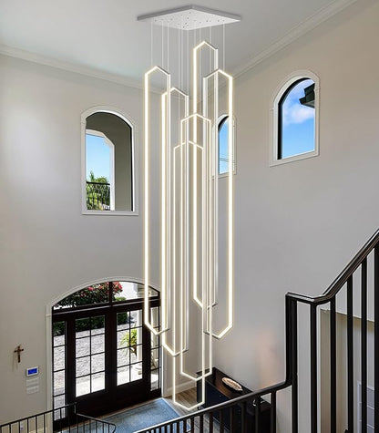 6 Rings Large Chandelier for Staircase Modern High Ceiling Chandelier LED Dimmable Chandeliers for Foyer Staircase Foyer Enterway Living Room Villa Silver