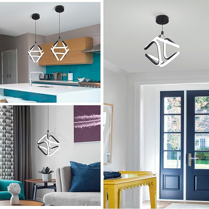 2 Packs Black Led Pendant Light Fixtures,6000K Cool White Modern Pendant Lights Kitchen Island,Adjustable Kitchen Island Light Fixture for Dining Room Bedroom Sink,(Black, 2 Packs)