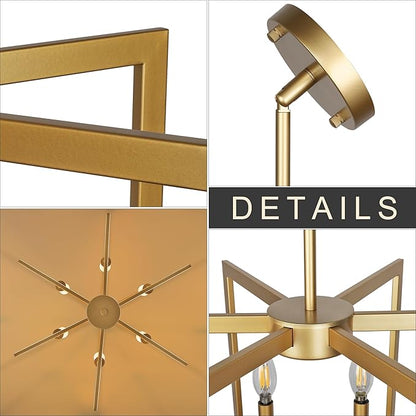 Klgxnrd 6-Light Gold Pendant Light, Modern Farmhouse Dining Room Light Fixtures Over Table, Industrial Metal Geometric Kitchen Chandelier for Entryway Hallway Foyer Bedroom
