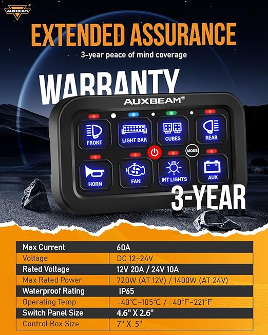 Auxbeam 8 Gang Switch Panel RA80 Auto-Dimmable RGB Switch Panel w/Momentary Toggle Pulsed, 12V-24V Automotive Aluminum Switch Panel for Truck Offroad Car Boat Waterproof, 3 Years Warranty