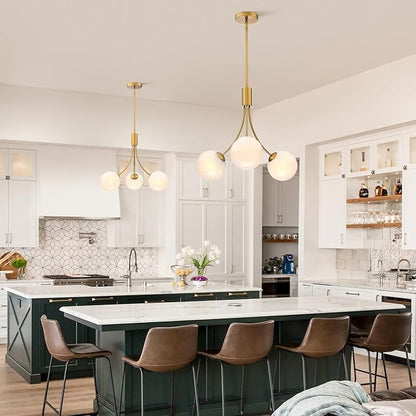 Bubble Chandelier, Modern Glass Gold Sputnik Chandelier 3-Light Ceiling Light Fixture Shades Stylish Bright Lighting for Dining Room Kitchen Bedroom Living Room Foyer Home Decor