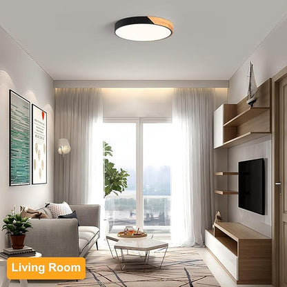 Modern LED Ceiling Light, Minimalist Wood Flush Mount Ceiling Light Fixture, 4000K Not Dimmable, Circle Lighting Lamp with Acrylic Lampshade for Bedroom Dining Room Laundry (Black,15.8")