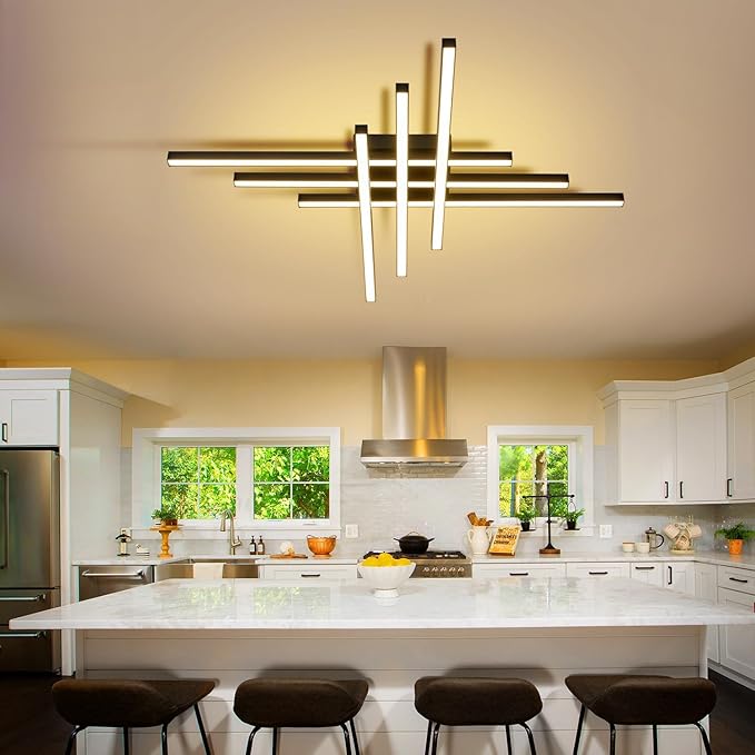 43" Black Modern LED Ceiling Light with Remote 3000K/4500K/6000K Close to Ceiling Lights Creative Design Ceiling Lamp for Bedroom Living Room Kitchen Hallway Dining Room(96W, 6 Lights)