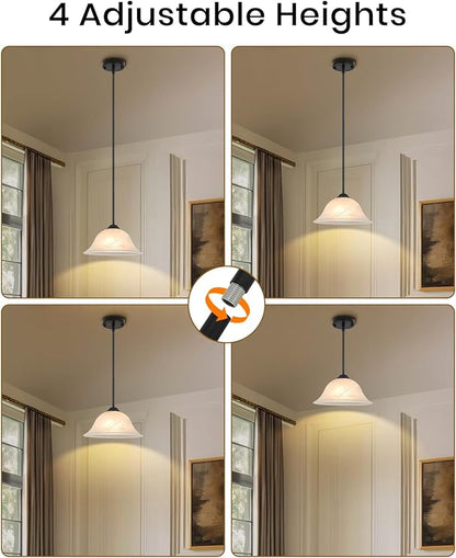 Kitchen Pendant Lights Over Island, 11.8 Inch Frosted Glass Pendant Lights with Rod, Alabaster Glass Kitchen Pendant 1-Pack, Black Farmhouse Hanging Pendant Light for Kitchen, Bar, Cafe