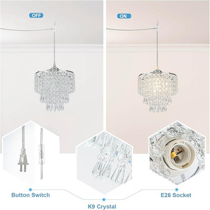8" Hanging Lamp Plug in Chandelier Hanging Lights with Plug in Cord Pendant Light Plug in with 16.4ft Cord for Bedroom Kitchen Island Hallway Bathroom Closet (Chrome)